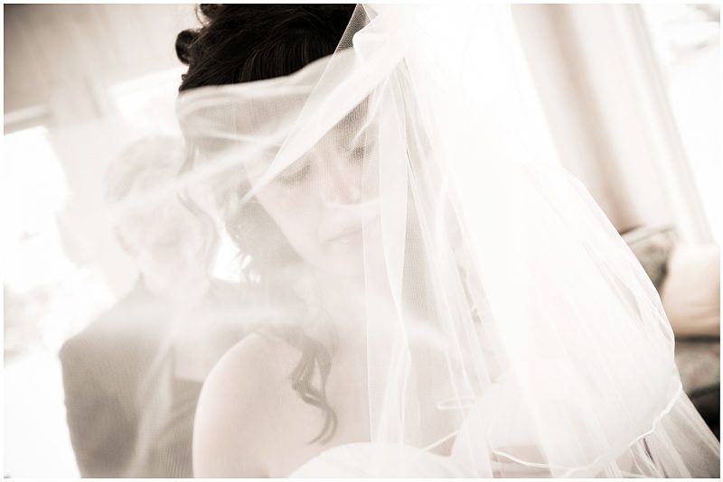 Pam through her wedding veil