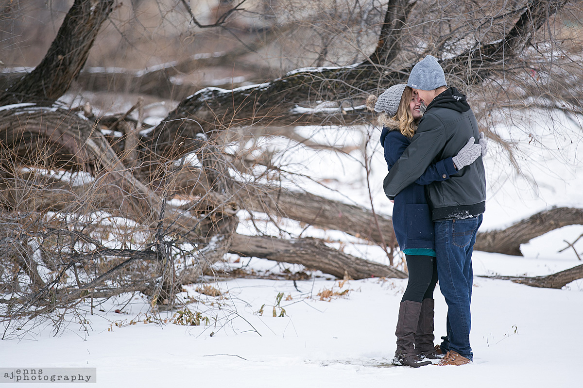 Engagement photos near the Red River in Stephen Juba Park