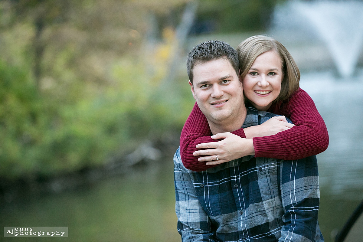 Engagement photo by the duck pond in St.Vital Park