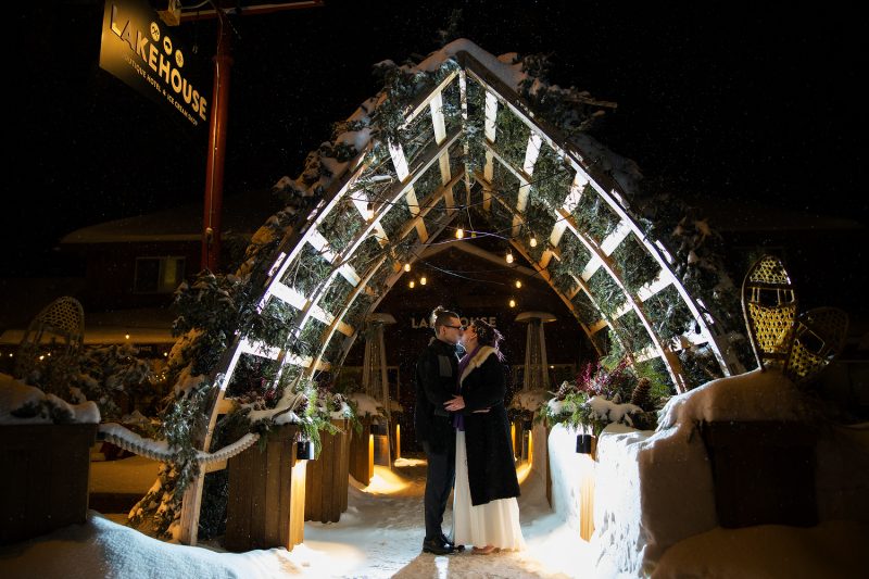 Kissing under the Arbor in the snow