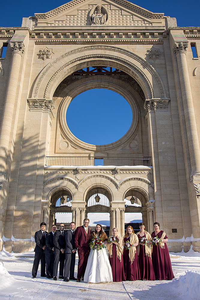 The bridal party outside the St.Boniface Cathedral