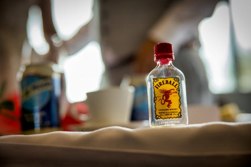 low angle shot of the drink of the day: fireball