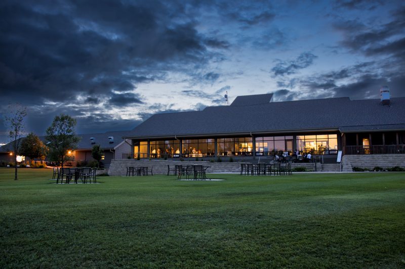 Long exposure of the club house at dusk at Southwood Golf & Country Club under moody cloudy skies